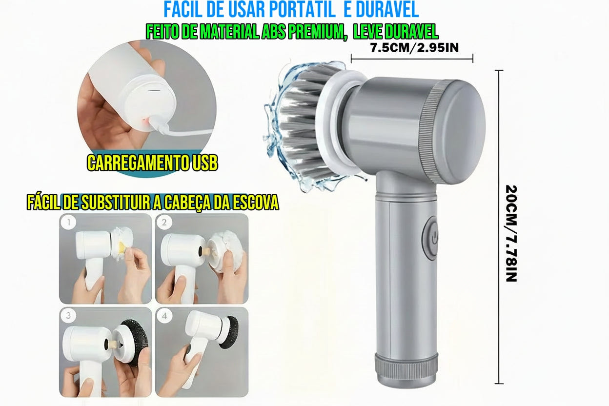 SuperEscova 5 em 1 - Escova de Limpeza Elétrica Recarregável Premium